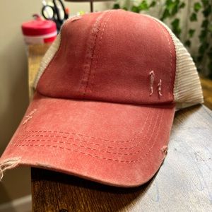 Red Distressed Ponytail Hat